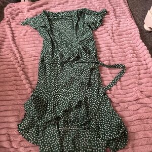 Green Polka Dot Wrap Dress